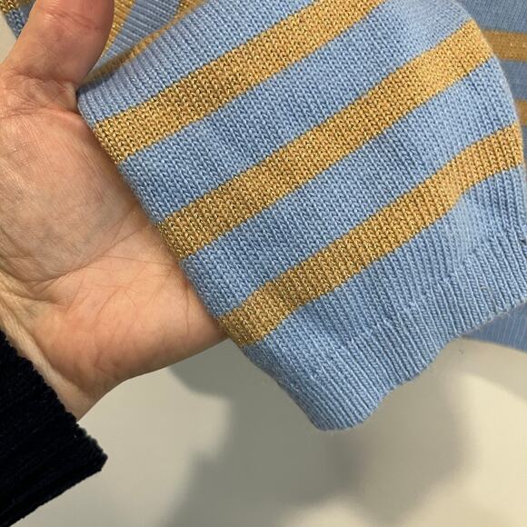 Talbots Metallic Stripe Turtleneck Sweater L Blue Tan Knit Winter Classic Preppy - Picture 4 of 9